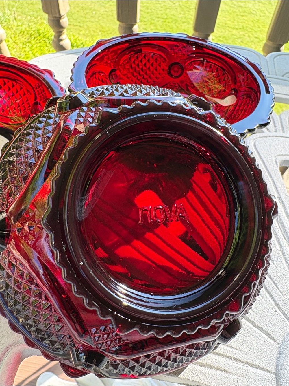 Avon Deep Ruby Red Cape Cod Pressed Glass Dessert Bowls - 3 available. - Picture 2 of 5